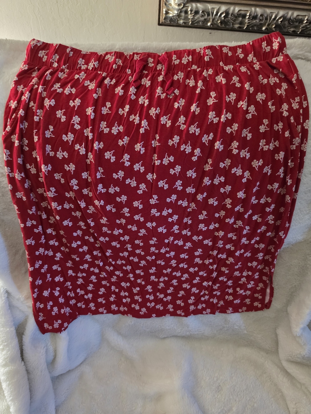 St. John's Bay Red Midi Skirt with White Floral Print
